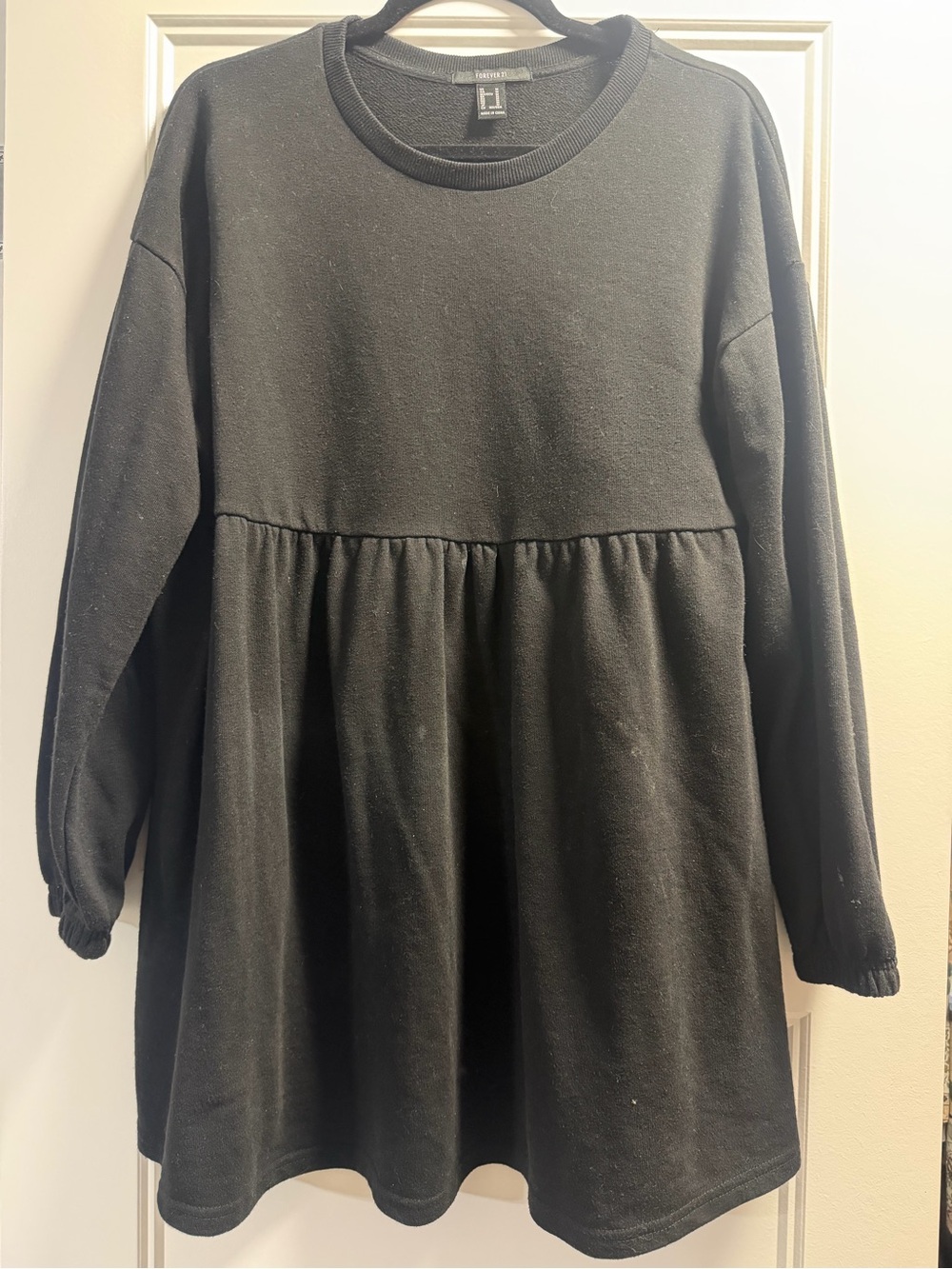 Forever 21 Kids Black Long-Sleeve Gathered Waist Dress